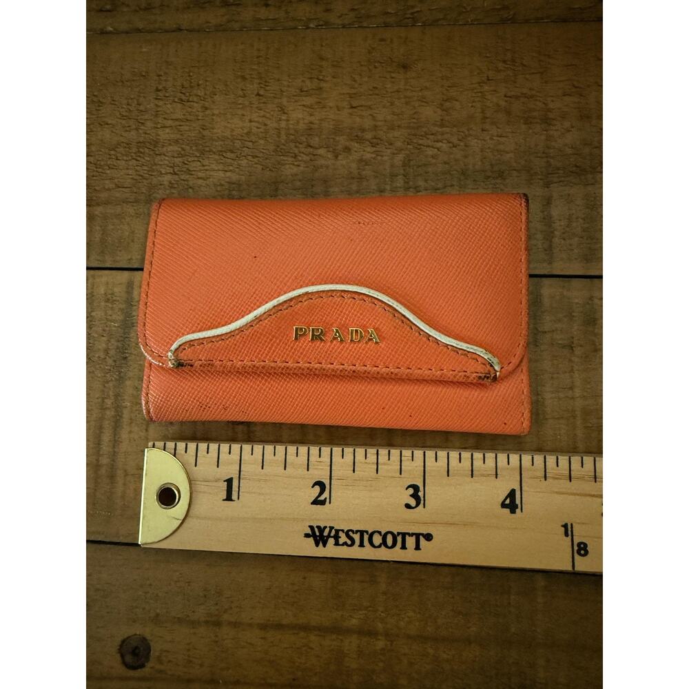 Prada Key Holder Wallet Women's Orange Saffiano Leather Made Italy Gold Hardware - Picture 12 of 13